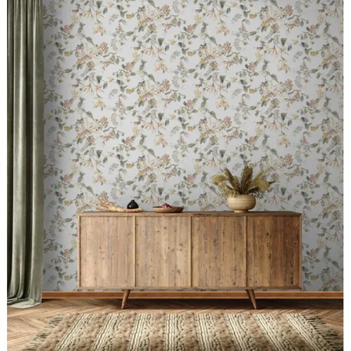 Marburg|Wallpaper with white floral print with berries|Wallpaper