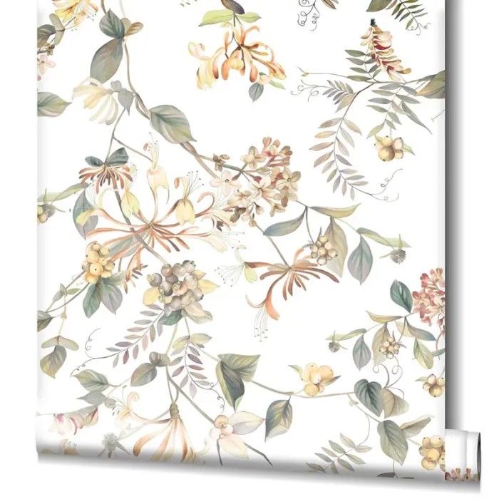 Papel pintado estampado flores blanco con bayas - Marburg Flora 47455