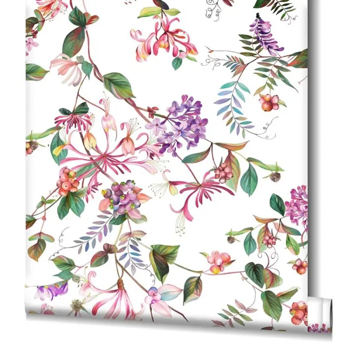Marburg|Papier Peint fleurs blanches et roses avec baies|Papier Peint
