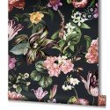 Marburg|Floral vine wallpaper in black, pink and green|Rustic