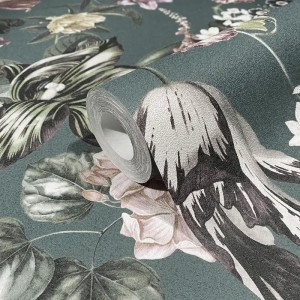 Marburg|Papier Peint floral avec des lianes vertes et roses|Papier Peint