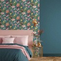 Marburg|Botanical vine wallpaper in grey, blue, green and pink|Rustic