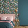Marburg|Botanical vine wallpaper in grey, blue, green and pink|Rustic