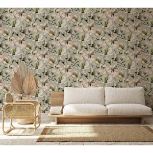 Marburg|Tapete Magnolien Aquarell Braun, Weiß und Rosa|Romantisch 2