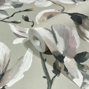 Pip Studio|Romantic wallpaper with small Japanese flowers in green|Romantic