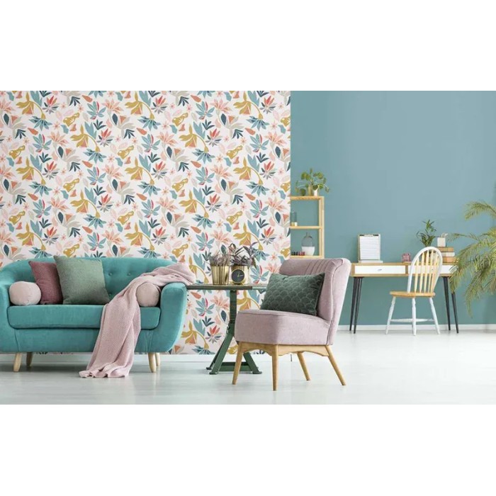 Marburg|Papel pintado flores blanco, azul y rojo vectorizado|Papel Pintado