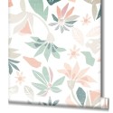 Marburg|Papel pintado flores blanco, verde y naranja vectorizado|Papel Pintado