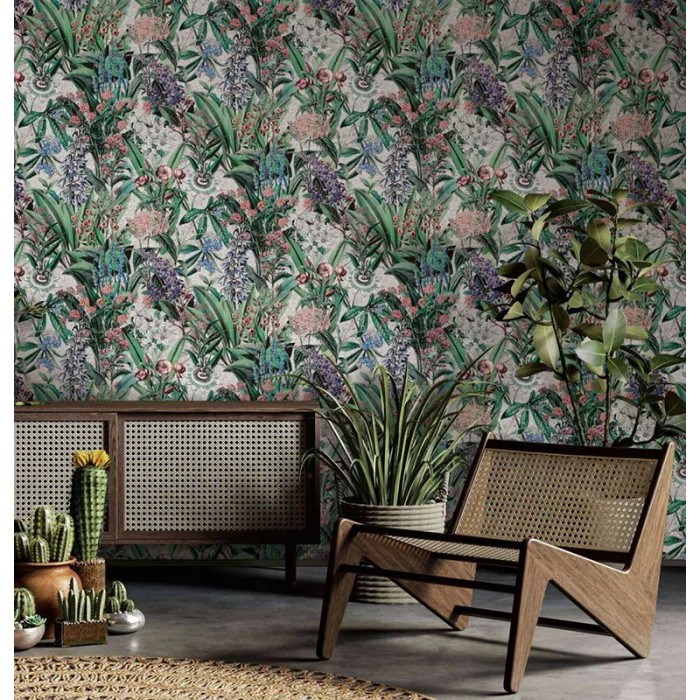 Papel pintado floral flores de campo verde gris - Marburg Flora 47477