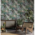 Marburg|Floral field flower wallpaper in green and grey|Rustic