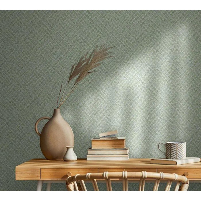 Marburg|Japandi Tapete geflochtenes Rattan Grün|Raffiaimitation