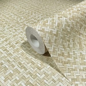 Elitis|Papel pintado efecto rafia natural beige miel|Imitacion Rafia