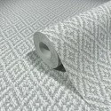 Marburg|Papel pintado japandi crochet textil blanco gris|Rombos