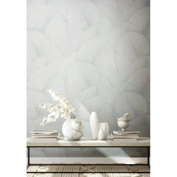 Marburg|Japandi wallpaper with large leaves in white|Minimalist