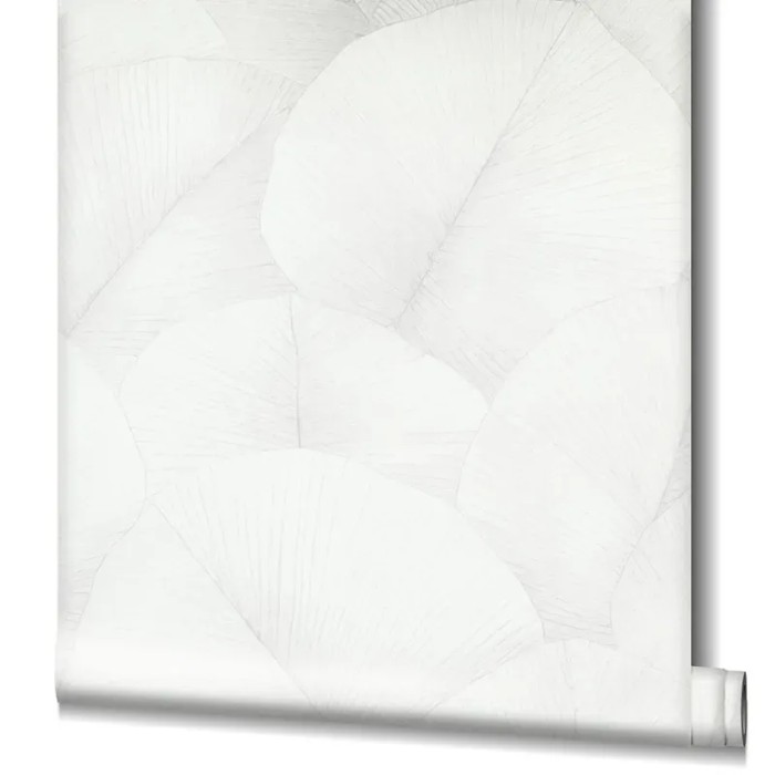 Marburg|Japandi wallpaper with large leaves in white|Minimalist
