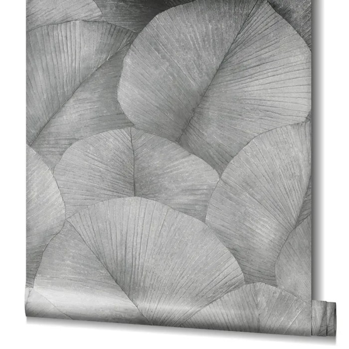 Marburg|Wallpaper with large gray floral 3D leaves|Wallpaper