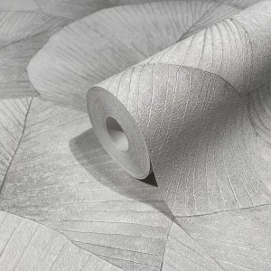 Marburg|Japandi wallpaper with large leaves in pink|Romantic