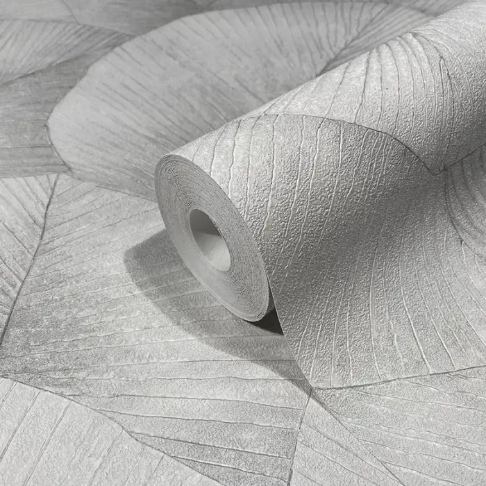 Marburg|Papel pintado floral gris claro hojas grandes 3D|Papel Pintado