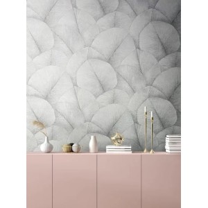 Marburg|Japandi wallpaper with large leaves in pink|Romantic 2