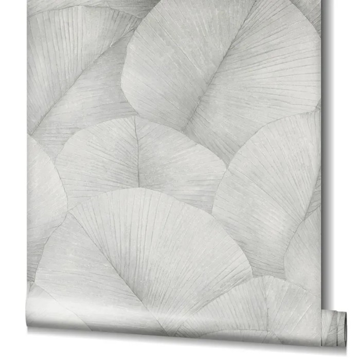 Marburg|Papier Peint floral gris clair grandes feuilles 3D|Papier Peint
