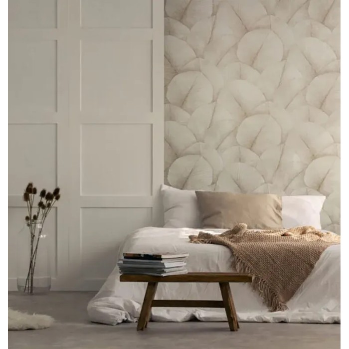 Papel pintado floral beige hojas grandes 3D - Marburg Kumano 34510