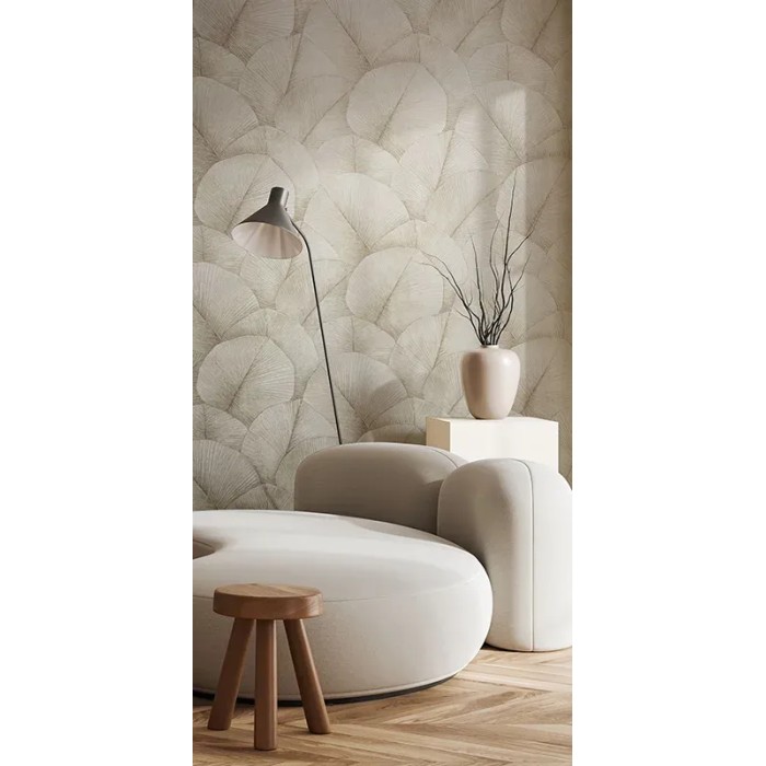 Papel pintado floral beige hojas grandes 3D - Marburg Kumano 34510