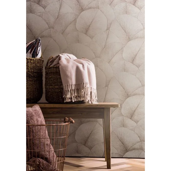 Marburg|Japandi wallpaper with large leaves in pink|Romantic