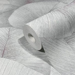 Marburg|Japandi wallpaper with large leaves in pink|Romantic