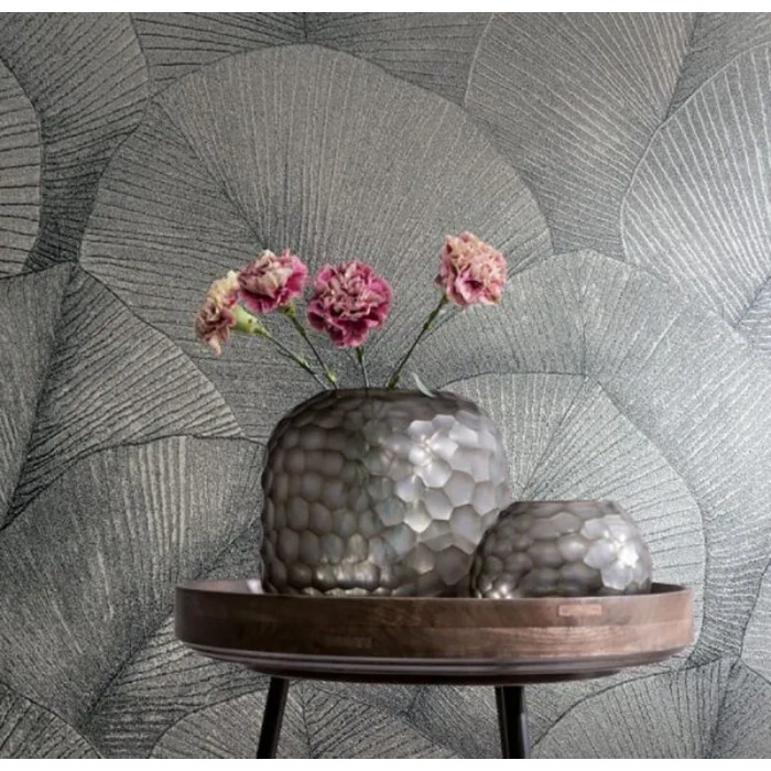 Marburg|Papier Peint floral argenté grandes feuilles 3D|Moderne