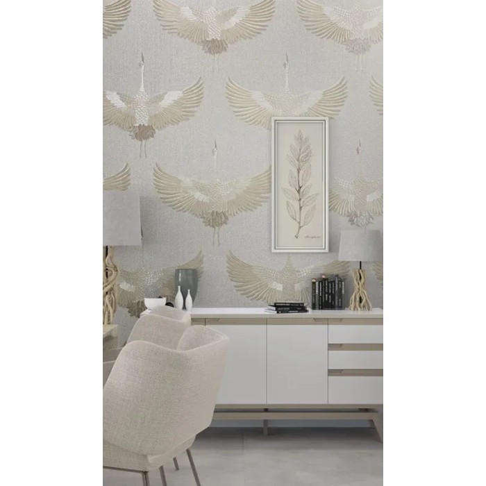Marburg|Papel pintado grullas contemporáneas beige|Contemporáneo