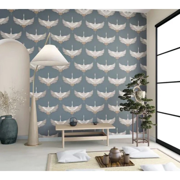 Marburg|Papier peint oriental grues bleu|Contemporain