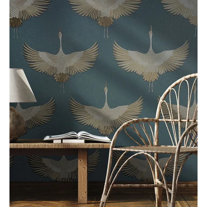 Marburg|Oriental wallpaper with blue cranes|Contemporary