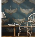 Marburg|Oriental wallpaper with blue cranes|Contemporary
