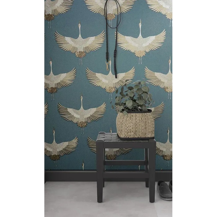 Marburg|Papel pintado oriental grullas azul|Contemporáneo