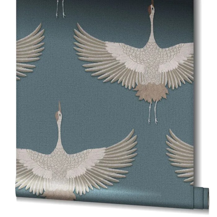 Marburg|Oriental wallpaper with blue cranes|Contemporary