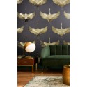 Marburg|Contemporary crane wallpaper in anthracite and gold|Oriental
