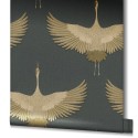 Marburg|Papier peint grues contemporaines anthracite doré|Oriental