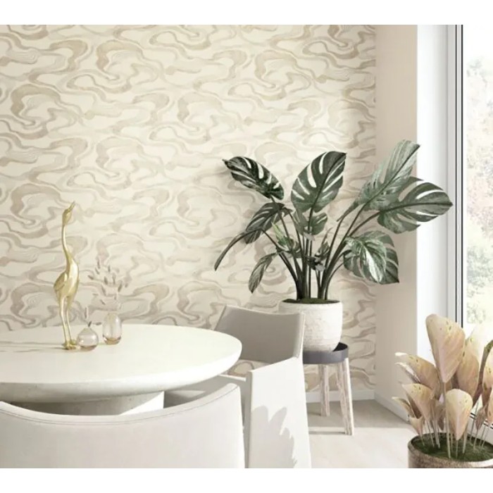 Marburg|Modern champagne beige wallpaper with abstract waves|Oriental