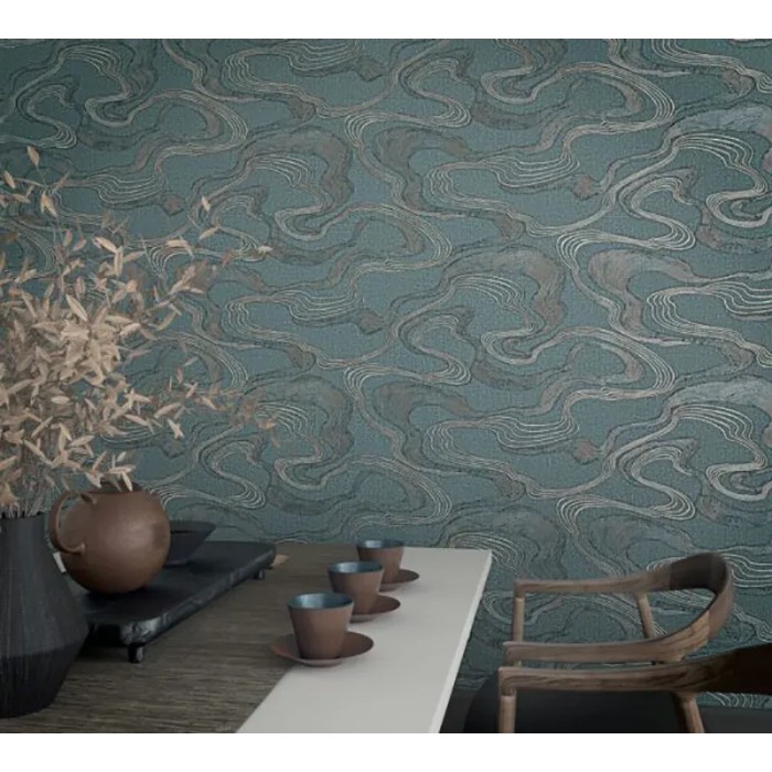 Marburg|Modern Japanese style wallpaper in green and gold|Abstract