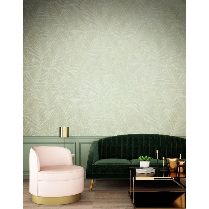 Papel pintado hojas bambú verde y beige - Marburg Habitat 34003