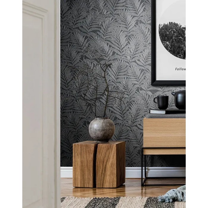 Marburg|Papel pintado hojas bambú negro y plata|Moderno