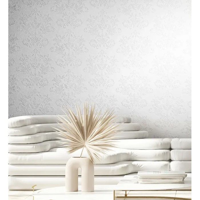 Marburg|Damask wallpaper in white with baroque ornaments|Damask