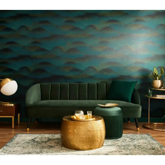 Marburg|Tapete im orientalischen Stil mit asiatischen türkisfarbenen Hügeln|Abstrakt