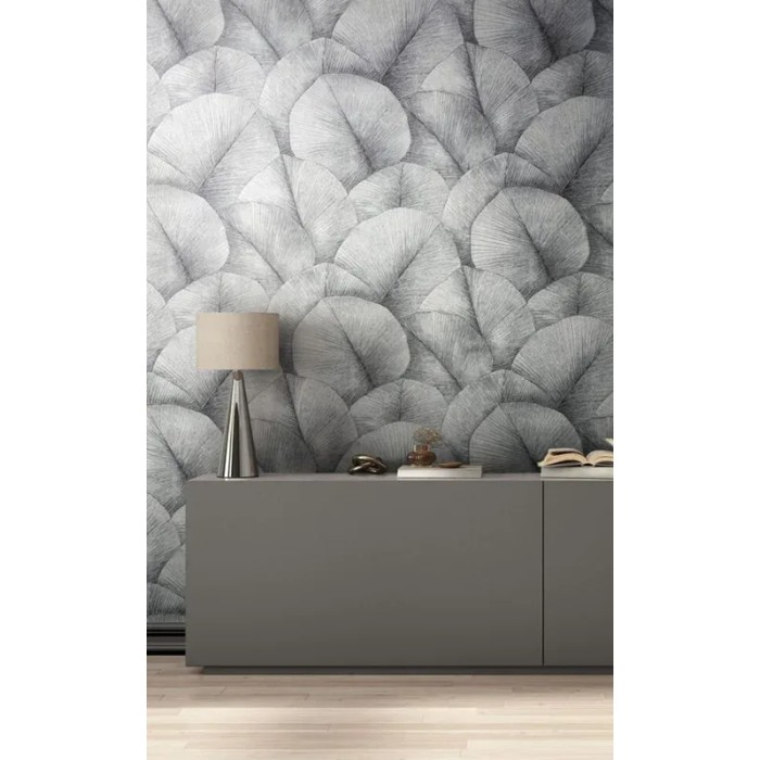 Marburg|Wallpaper with large gray floral 3D leaves|Wallpaper