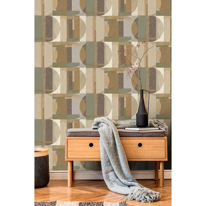 Grandeco|Papel pintado moderno motivos geométricos marrón y verde|Geométrico