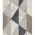 Grandeco|Papier peint géométrique bois marbre gris|Imitation Bois