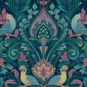 Grandeco|Romantischer ornamentaler grüner Blumenstrauß Tapete|Tapeten