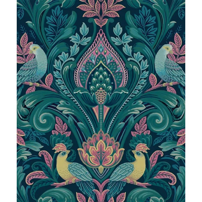 Grandeco|Papel pintado floral romántico ornamental verde|Papel Pintado