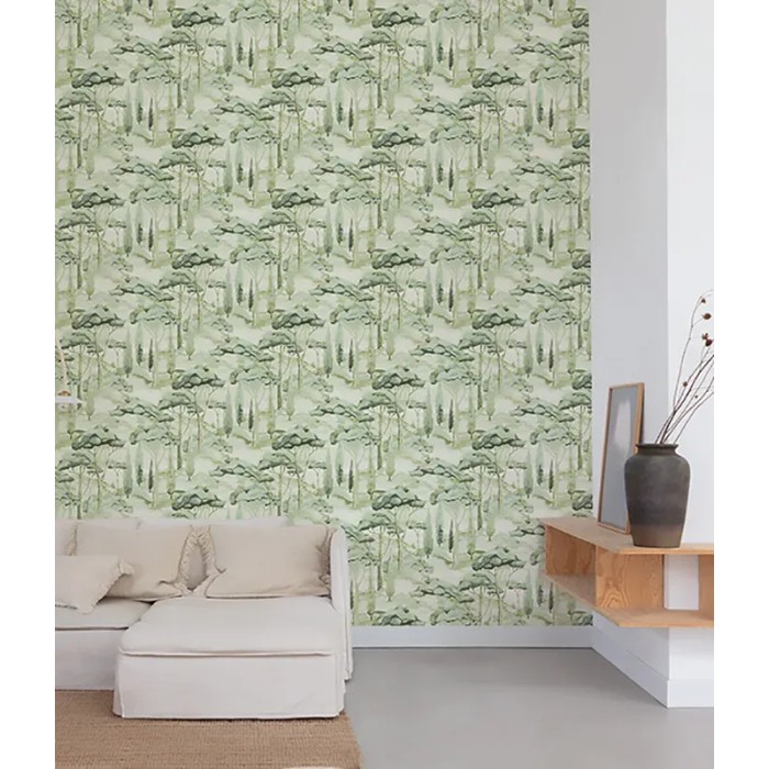 Grandeco|Moderne Kieferlandschaft grün Tapete|Figurative