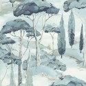 Grandeco|Papier peint moderne paysage pins bleu|Papier Peint