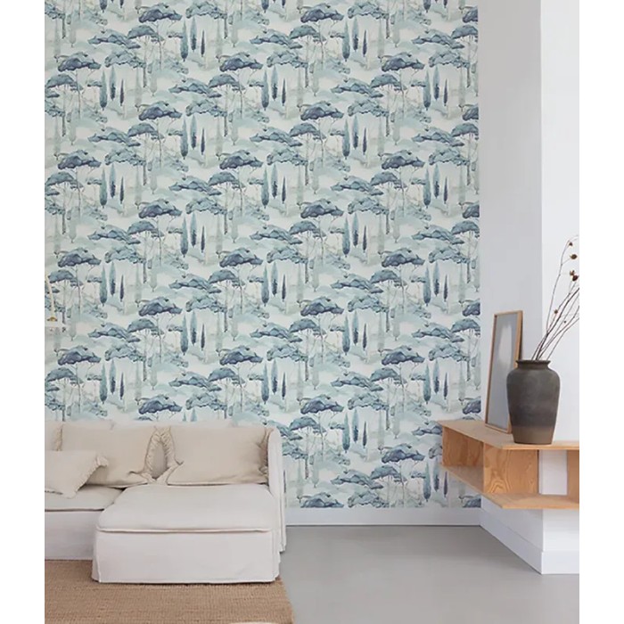 Grandeco|Papel pintado moderno paisaje pinos azul|Papel Pintado